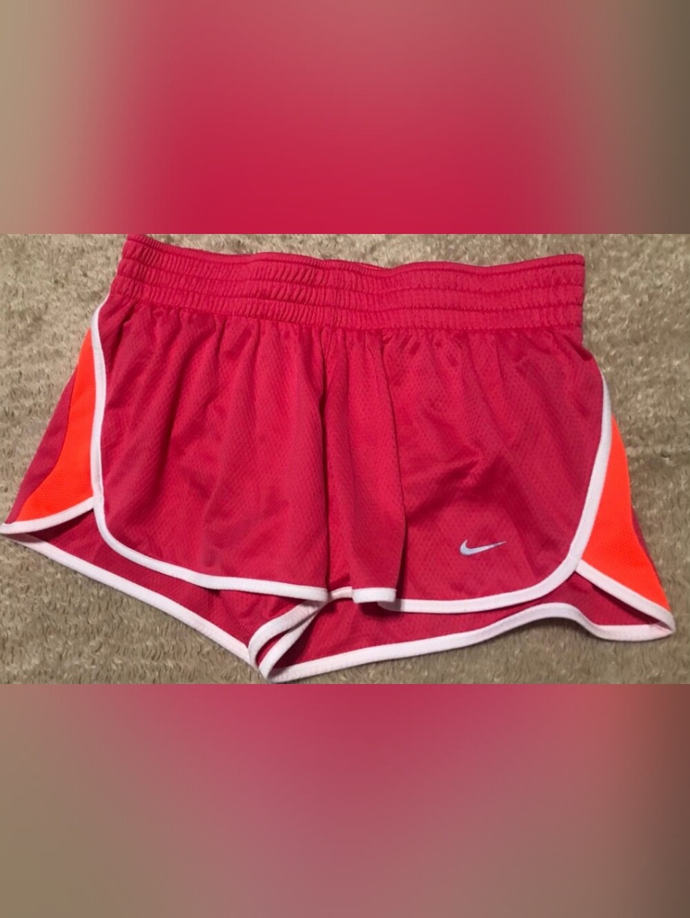 Women’s Nike DriFit Activewear Athletic Shorts Wide Waistband Hot Pink/Orange Lg